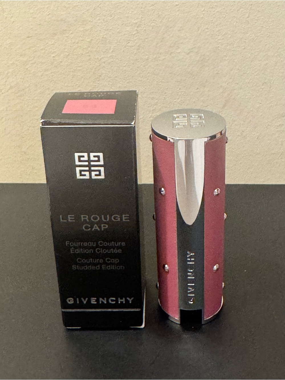 NIB Givenchy Le Rouge Genuine Leather Studded Cap 53 Pink Lipstick Case RARE